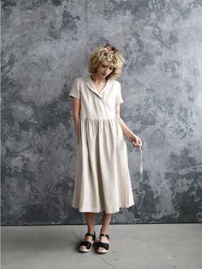 NEW OFFON Linen Wrap Midi Dress